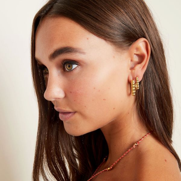 Bubble Rectangle Earrings Big - Gold