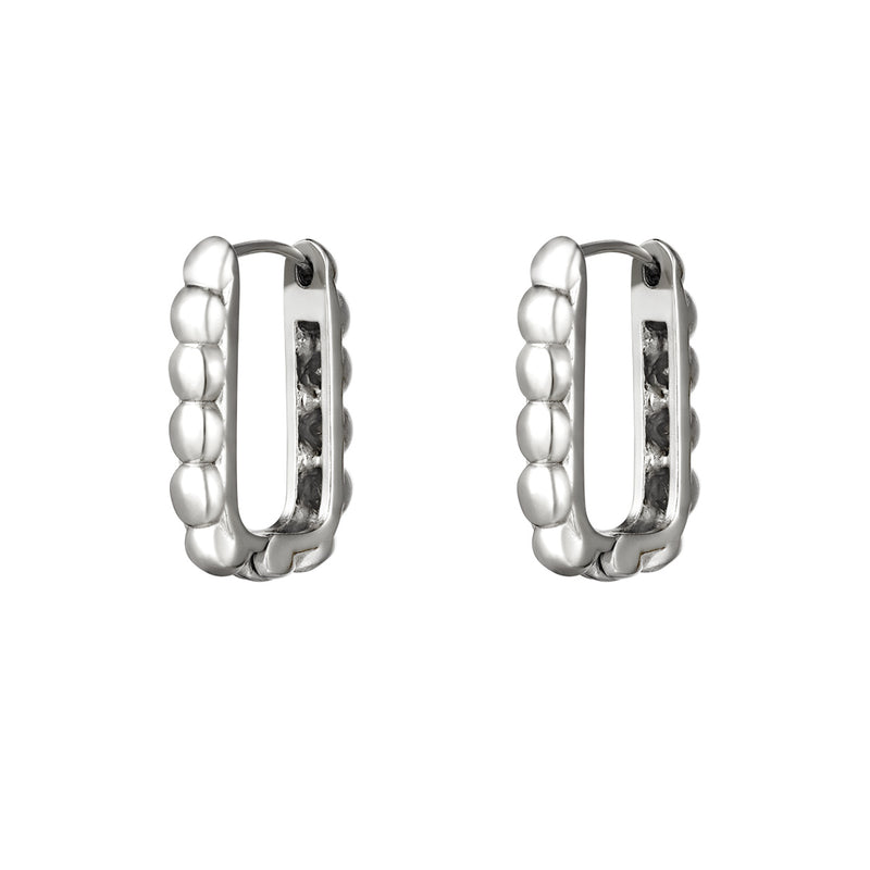 Bubble Rectangle Earrings Big - Silver