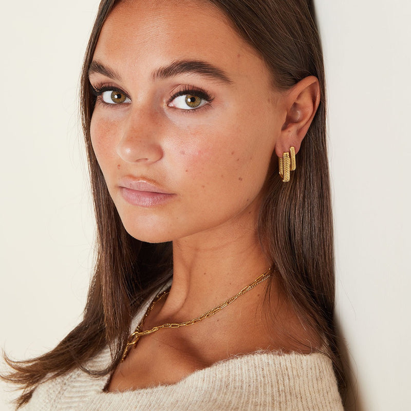 Woven Rectangle Earrings Big - Gold