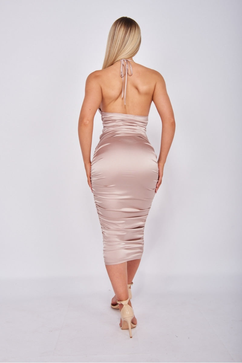 Satin Midi Dress Adrianna - Mocha