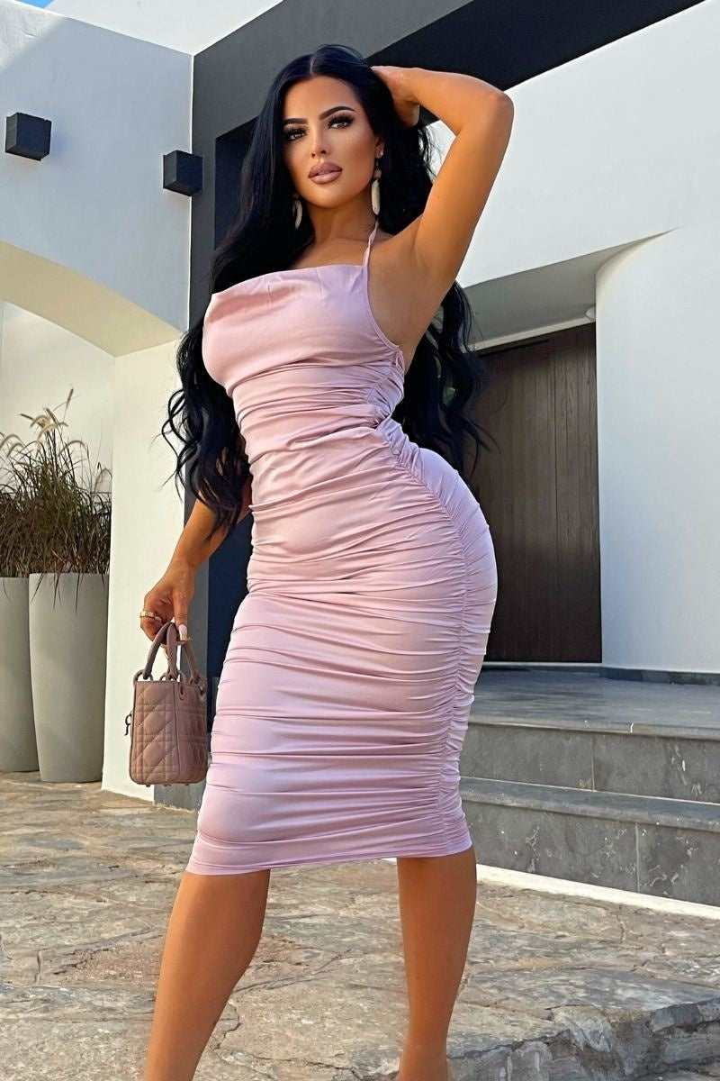 Satin Midi Dress Adrianna - Rose Pink